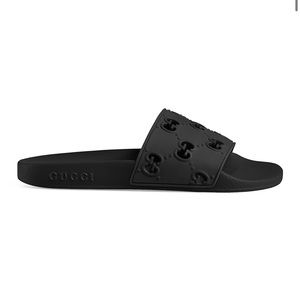 New Gucci GG Rubber Black Slides Sandals Size 38